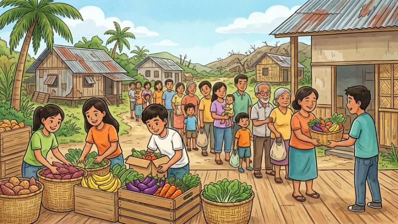 Productos agrícolas: los alimentos rescatados por adolescentes que ayudan a miles de familias tras los tifones en Filipinas