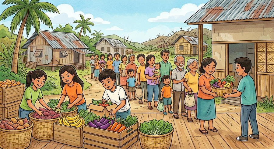 Productos agrícolas: los alimentos rescatados por adolescentes que ayudan a miles de familias tras los tifones en Filipinas
