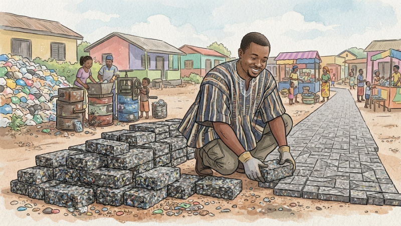 Adoquín de plástico: el emprendimiento sostenible que transforma residuos en calles en Ghana