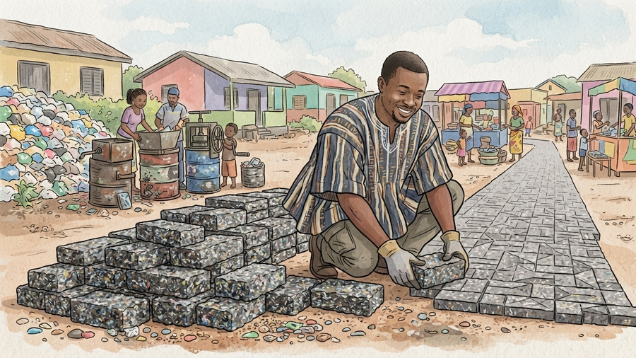 Adoquín de plástico: el emprendimiento sostenible que transforma residuos en calles en Ghana