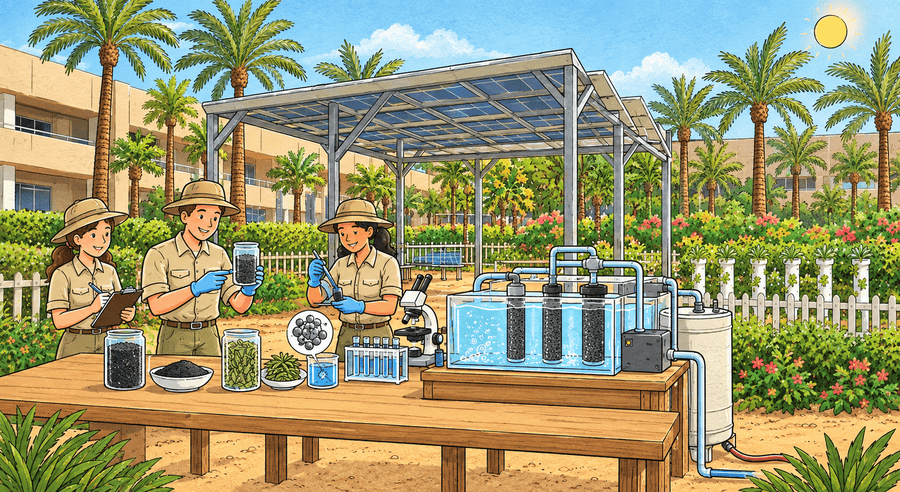 Carbón activado y energía solar: un filtro hecho con hojas de olivo para mejorar el agua de riego